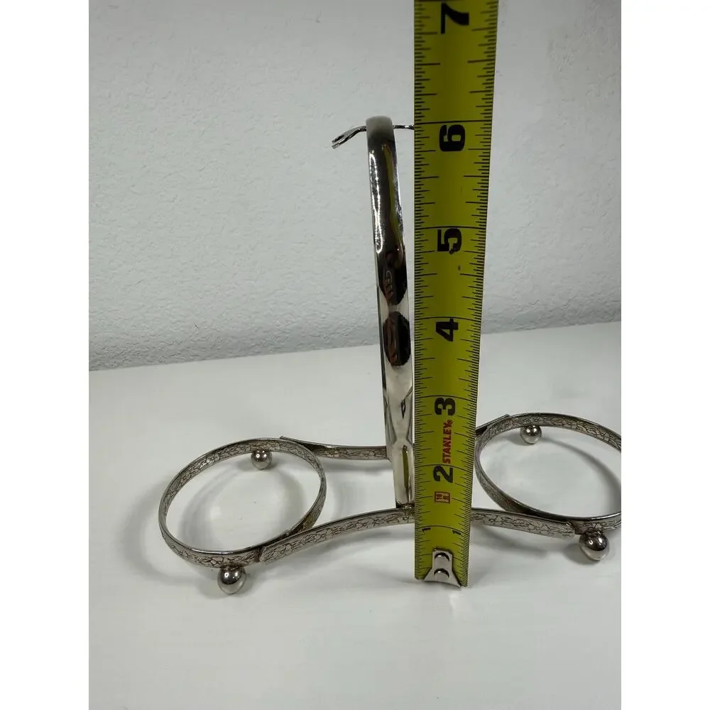Vintage Silverplate Double Napkin Ring Stand, Victorian Floral Engraved Holder